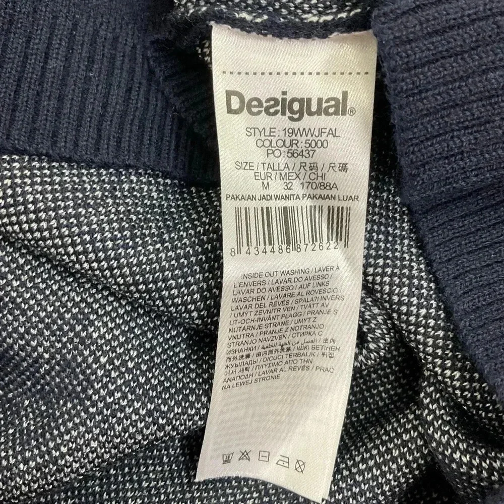 Desigual Fraternite Crewneck Pullover Sweater Navy Blue Small